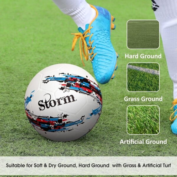 Nivia Storm Football, As Per Basic Standard, Training Ball, 32 Panels, Durable Rubber Cover Molded, Butyl Threadwounded Bladder, to Play On Hard Ground - Image 3
